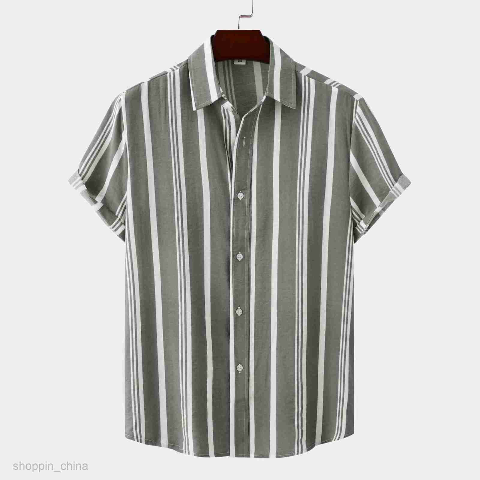 Mens Casual Shirts Men's clothing spring/summer new men's shirt men's casual striped printed short sleeved shirt men's shirt tops