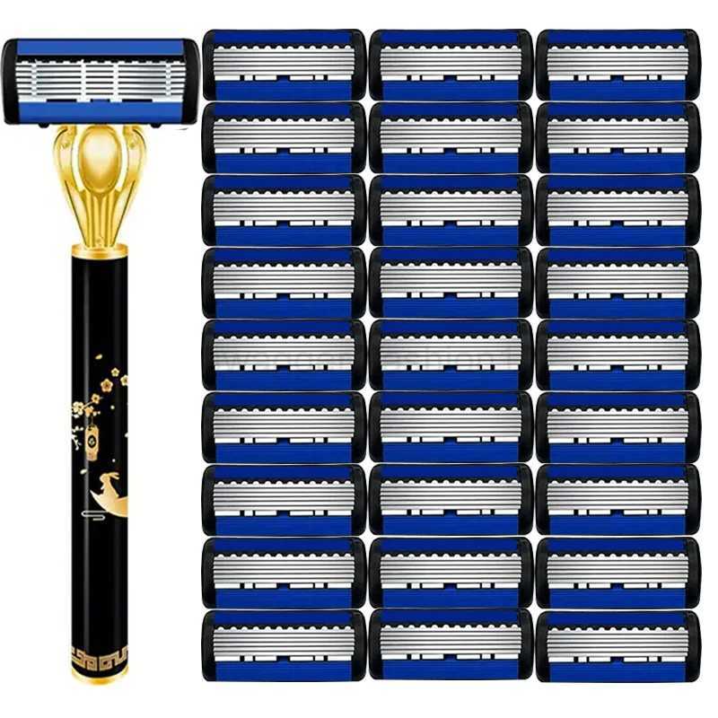 Gold Pattern Razor Classic 6 Layer Safety Razor for Mens Shaving Womens Hair Removal Shaving Blades Manual ShaverB240709