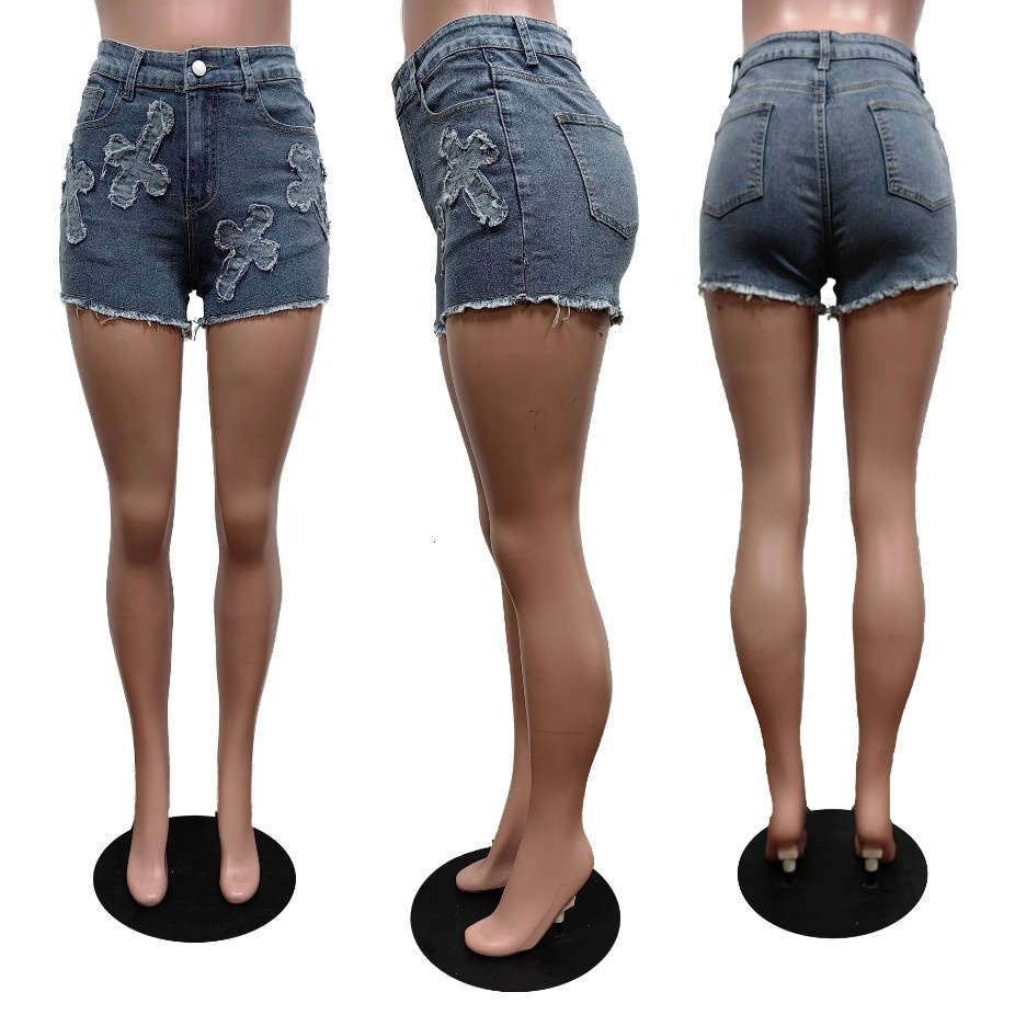 F88551 New arrivals fashion boutique clothes high street embroidery cross women's stretch jean summer denim shorts