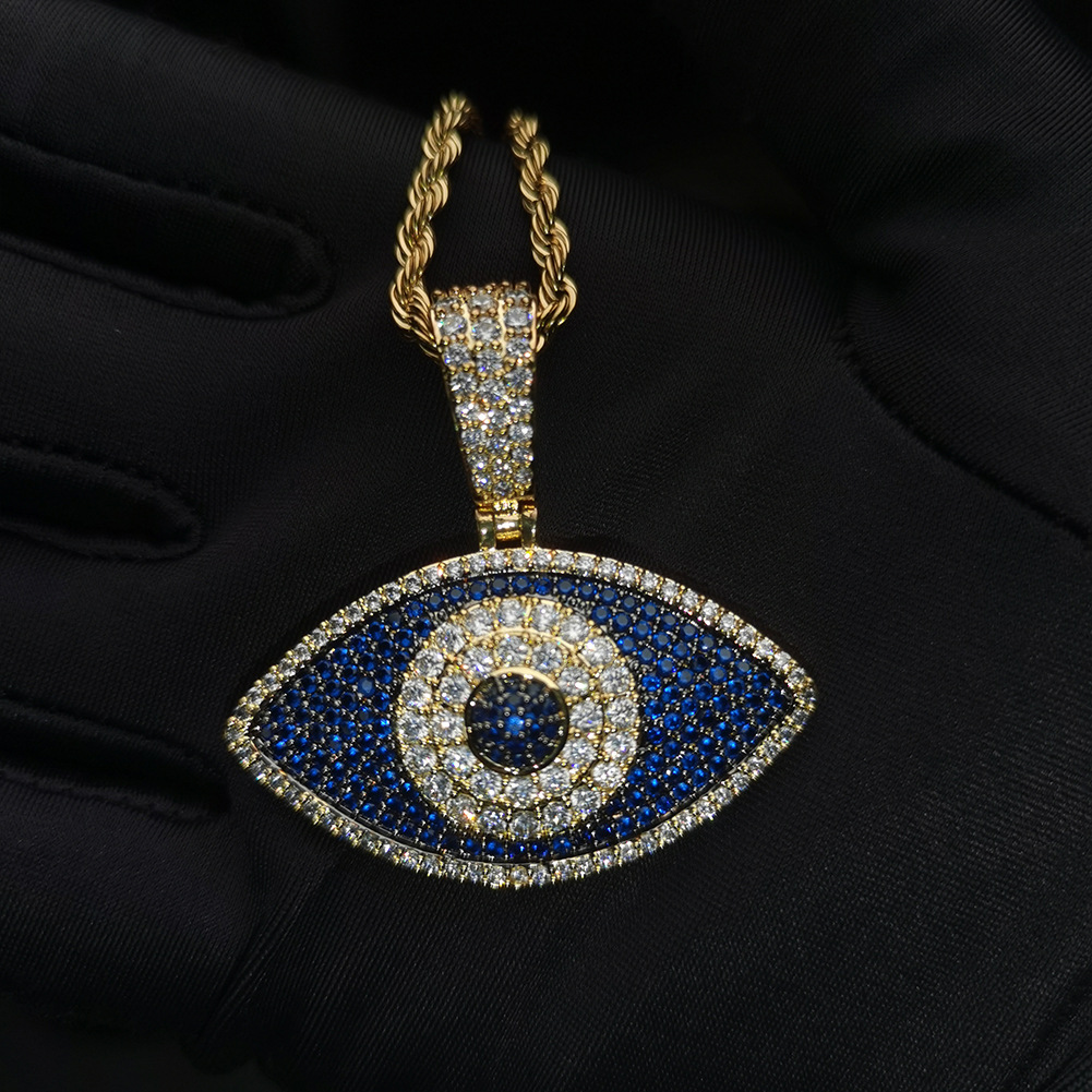 Hip Hop Colorful 5A Zircon Eye Pendant Necklace Gold Plated Women Men Jewelry