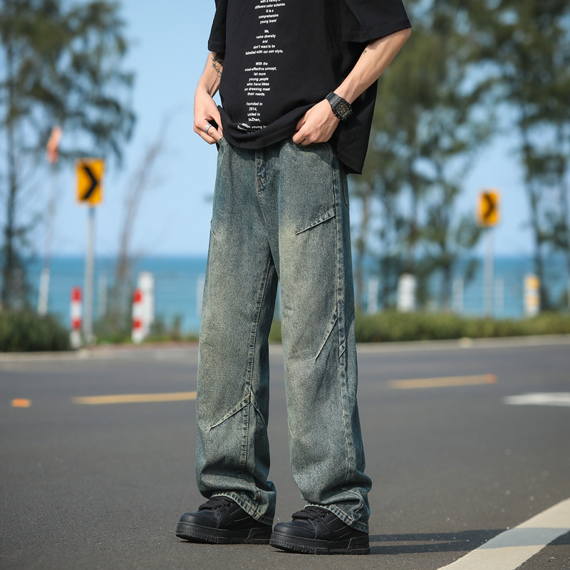 2024Wide jeans, loose fitting straight leg new American high street men's pants, autumn and winter workwear pants