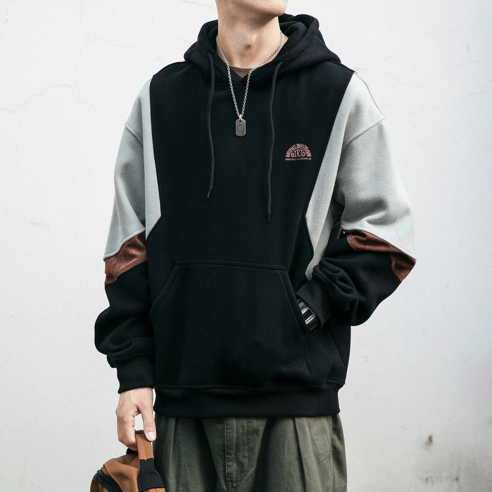 Plus Size Autumn Winter Korean High Quality Fleece Patchwork Hoodie Men Clothing Harajuku Japanese Streetwear Hip Hop Sweatshirt 240712