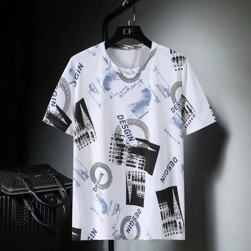 Summer Short-sleeved Printed T-shirt Men's New Loose Casual Round Neck Top Men Clothes