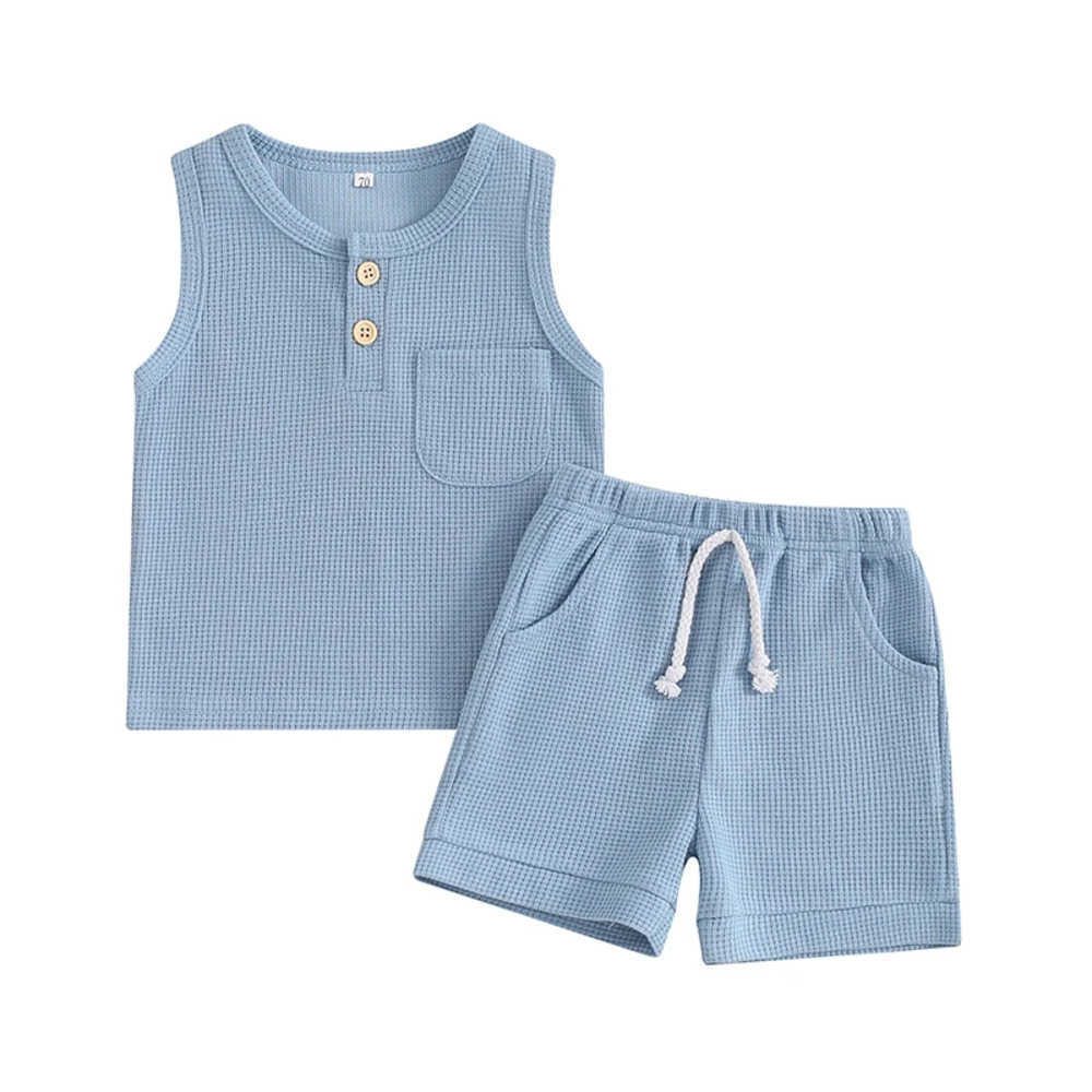 Clothing Sets Summer Baby Boy 2 Piece Waffle Outfit Casual Sleeveless Solid Color Tank Tops + Elastic Waist Shorts Infant Toddler Set ET83