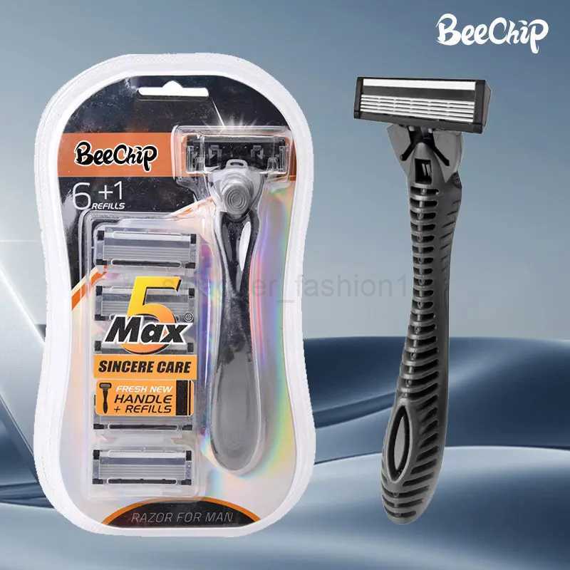 5PCS Shaving Machine For Men Five Layer Stainless Steel Manual Shaver Old Style Blades Replacement Cutter Head Tool HoldersB240709