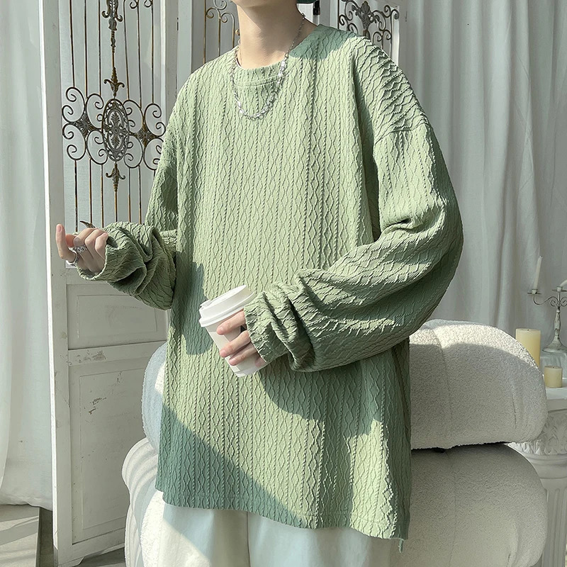2024 Spring Autumn Casual Long Sleeve T Shirts Men Loose Round Neck Tshirts Male Fashion Harajuku Korean Streetwear Tops Tees 240715
