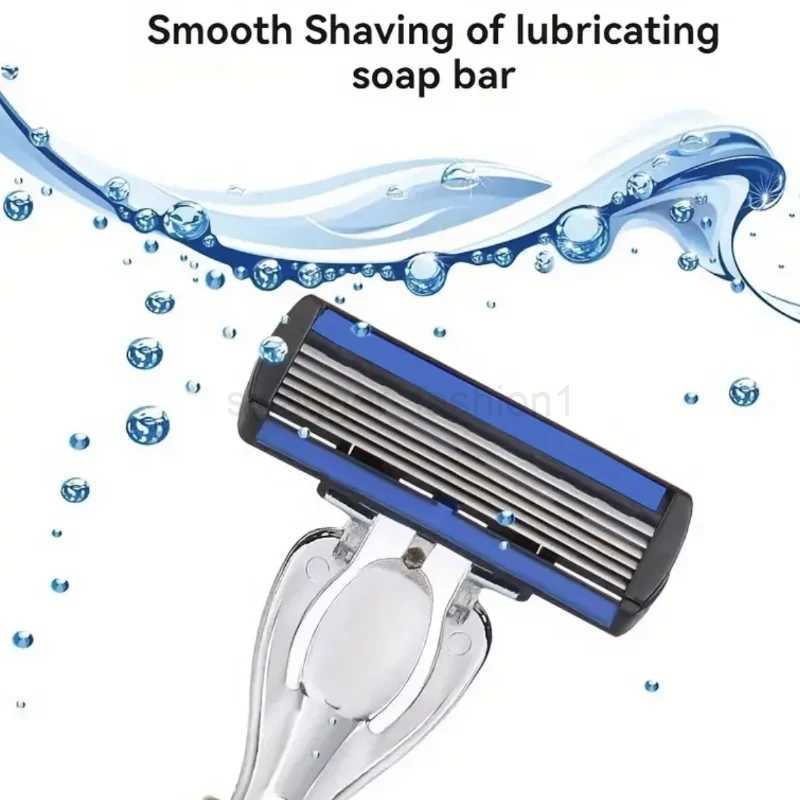 Classic mens shaver stainless steel mens manual shaver 6-layer shaver washable and reusableB240709