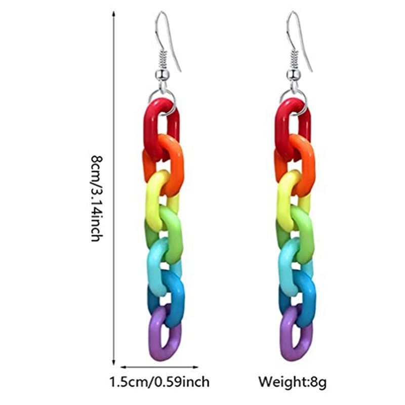 European Popular Acrylic Rainbow Chain Earring for Women Handmade Long Colorful Dangle Ear Clip Hook Earrings Club Charms Jewelry Accessories Wholsale