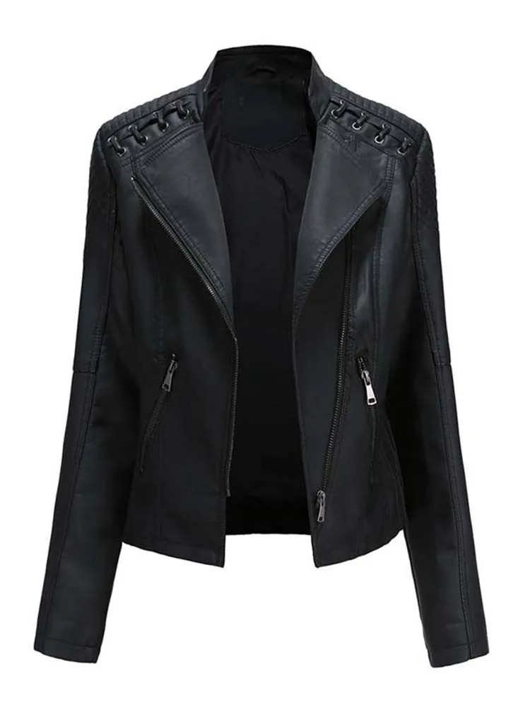 Autumn Winter Pu Faux Womens Leather Jackets Long Sleeve Zipper Slim Motorcycle Biker Coat Loose Female Outwear Tops 4X 240715