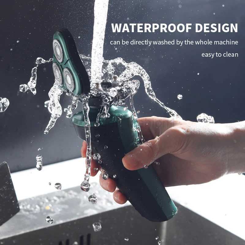 Green Smart Electric Shaver LCD Digital Display Three-head Floating Razor USB Rechargeable Washing Multi-function Beard KnifeB240709