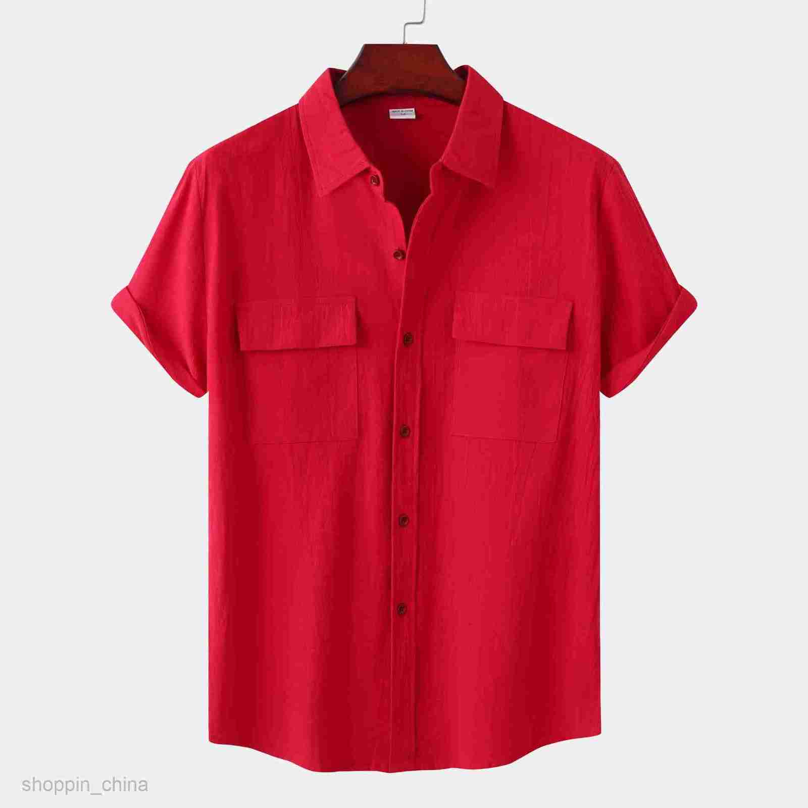 Mens Casual Shirts Summer New Men's Solid Color Loose Cotton Shirt Large Size Fashion Casual Short Sleeve Shirt tops