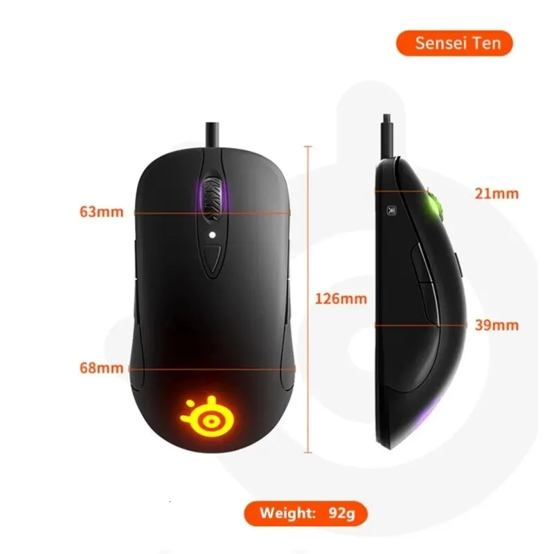 SteelSeries Sensei Ten Gaming Mouse 18000 CPI TrueMove Pro Optical Sensor 8 Buttons Mechanical Switches RGB Lighting for E-game 240712