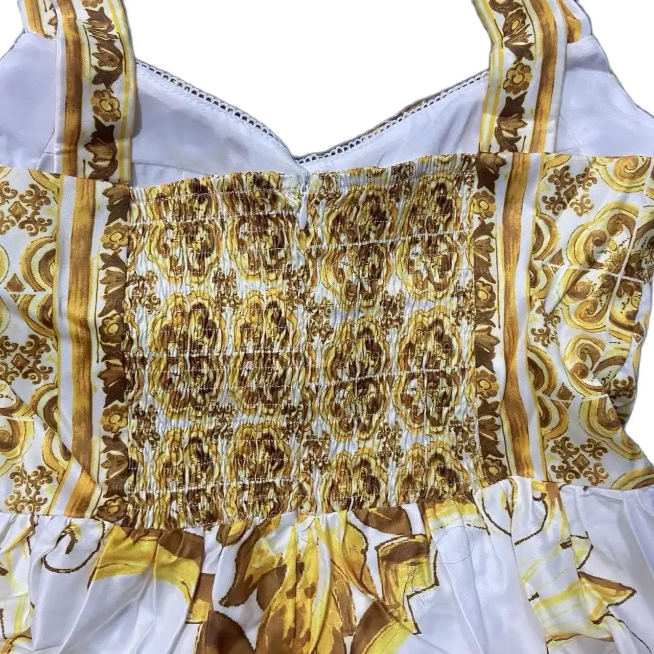 Runway Summer Holiday Maxi Dress Womens Spaghetti Strap V Neck Yellow Blue And White Porcelain Print Vacation Long Vestidos 240712