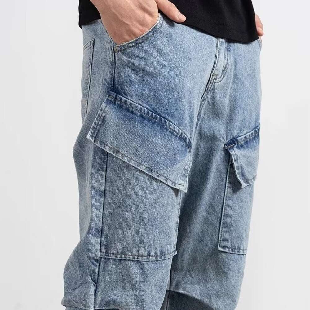 American high street washed nostalgic jeans for men and women, loose straight leg, floor length, versatile casual pants