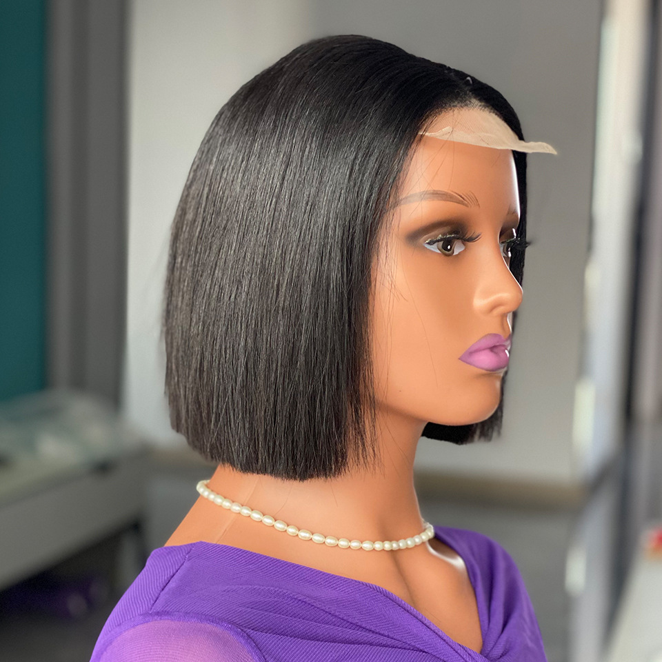 Natural Black 4x4 Lace Front Wigs Vietnam Bone Straight Short Bob Virgin Human Hair Wig Pre-plucked With Baby Hair Natural Hairline