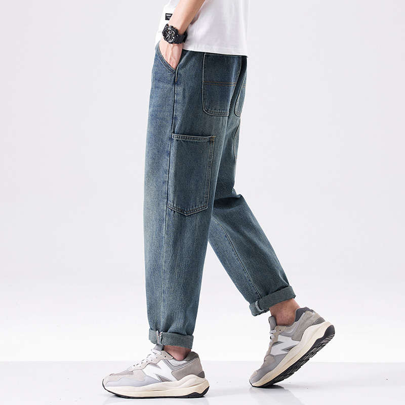 Jeans men 2024 new summer straight tube loose American elastic casual long pants