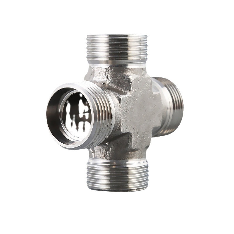 The manufacturer supplies hydraulic four-way fittings with cross external thread hydraulic pipes and quick couplings made of stainless steel 6-55mm mu