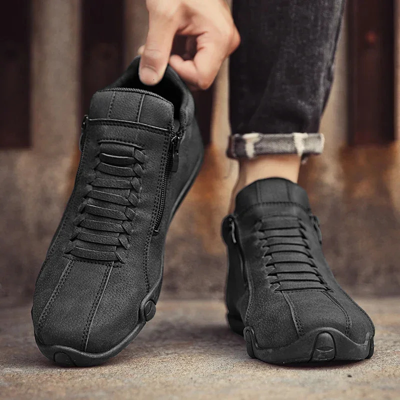 Autumn Mens Casual Shoes Fashion Side Zipper Flat High Top Sneakers for Men Outdoor Male Running Shoes Ankle Boots 240718
