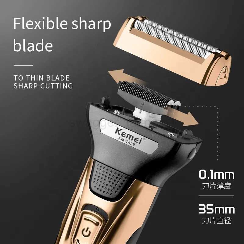Kemei KM-1429 3 In 1 Electric Beard Shaver Professional Nose Trimmer Detachable Blade Mens Multifunctional Hair Cutting MachineB240709