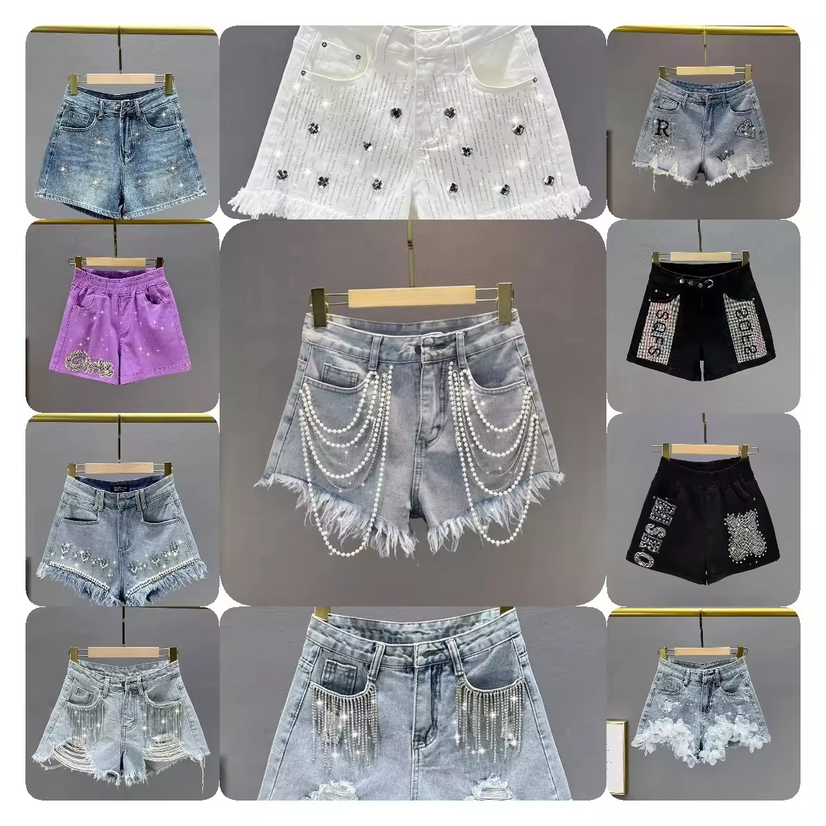 2024 new hot short jeans wholesale printed large size women's fashion denim shorts