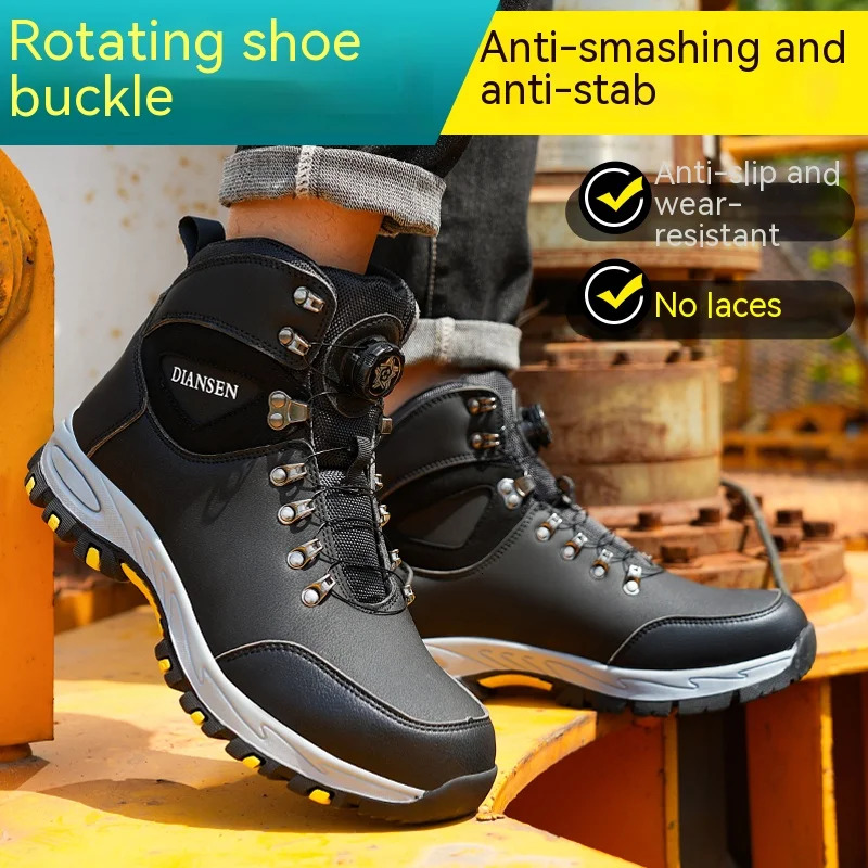 Rotary Buckle Boots Steel Toe Men Hight Safety Brand Indestructible Puncture-Proof Work Shoes