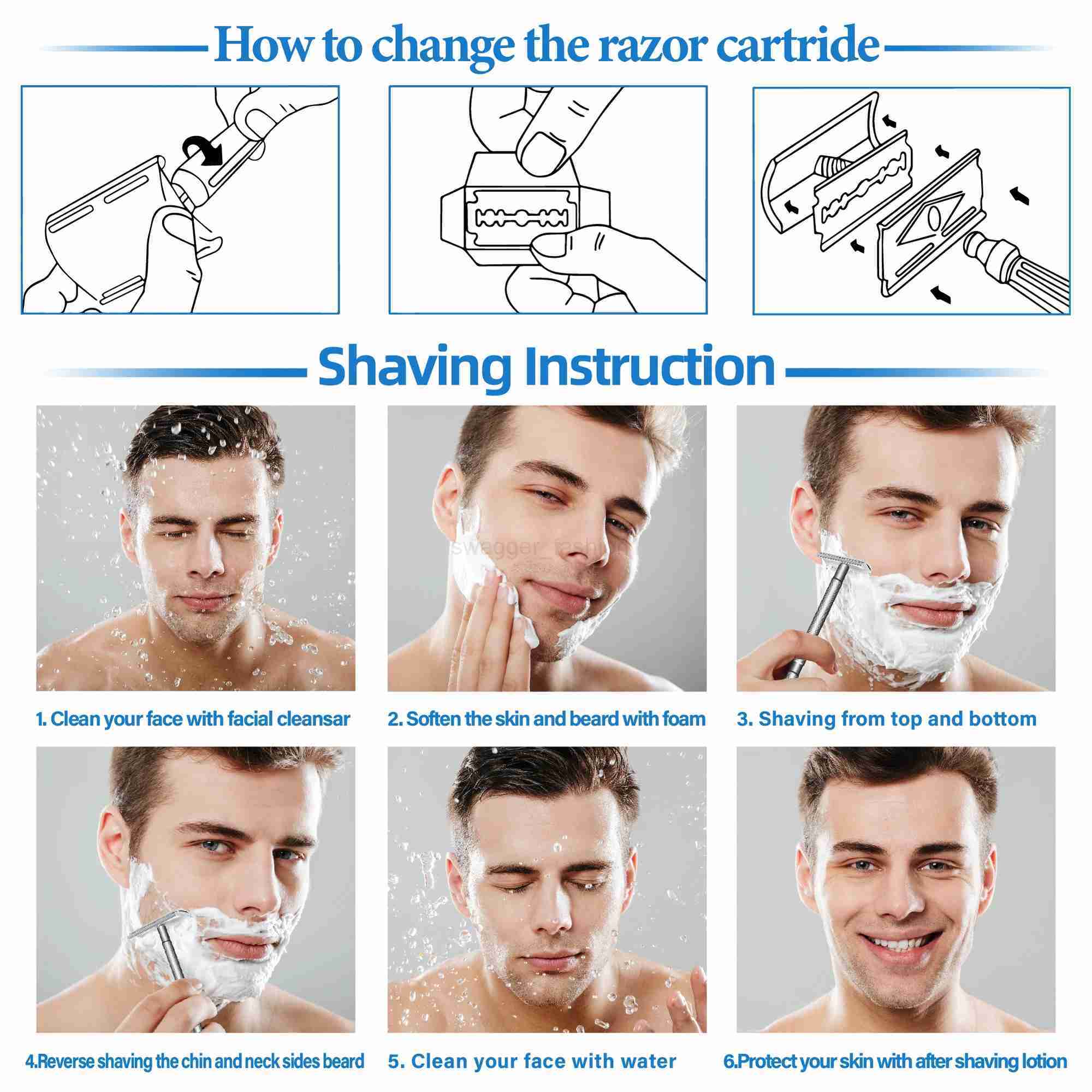 Stainless Steel Manual Safety Razor Set for Men Barber Shaver Hair Beard Remove Tool Double Edge Barbeador Razor with 1 BladeB240709