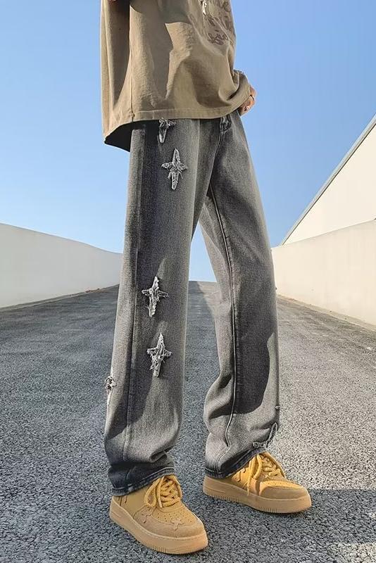 Yellow mud denim jeans straight oversize men's summer trendy brand ruffian handsome micro flared wide leg pants