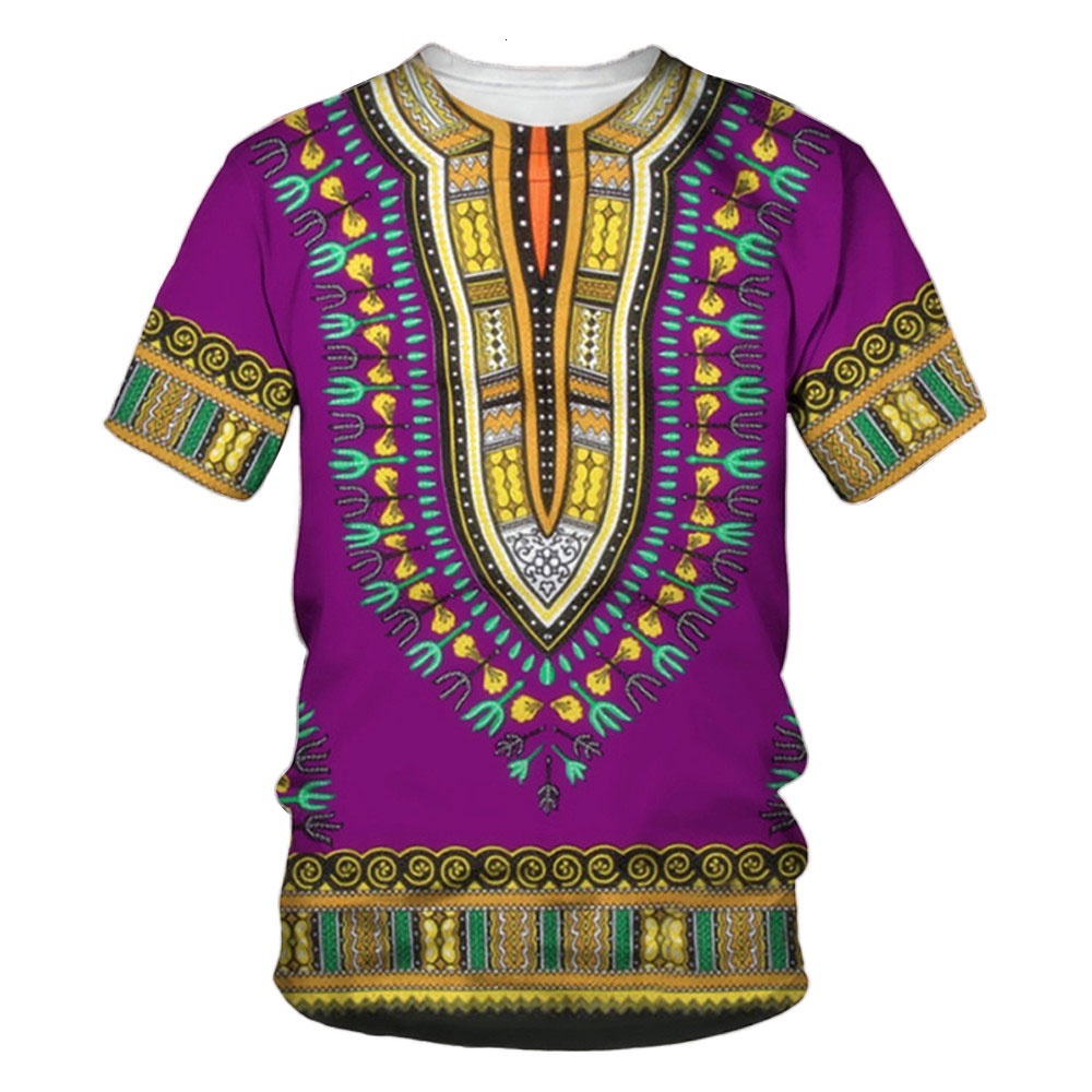 African Men's 3D Printed Dashiki T-shirt Traditional Short Sleeved Casual Street Clothing Retro Ethnic S