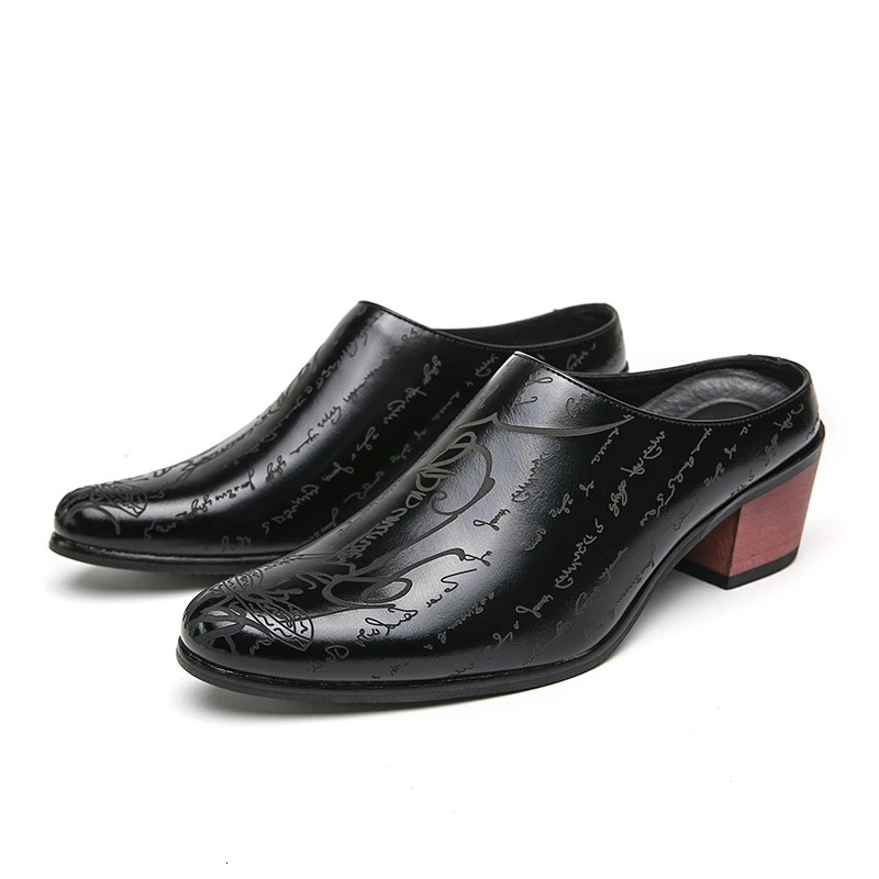 Summer High Heel Mules Men Half Shoes For Man Leather Slippers Mens Casual Shoes Formal Loafers Dress Male Slides Sandals 240713