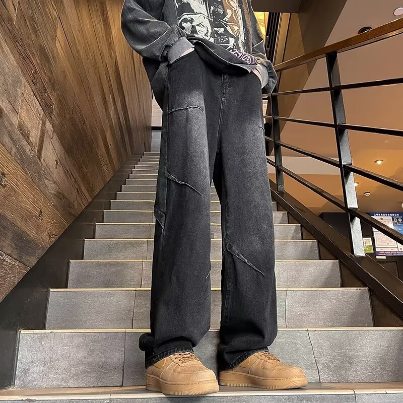 High Street Pants Spring Style American Vibe Loose Wide Leg Rascal Handsome Men's Jeans 2024 New Collection