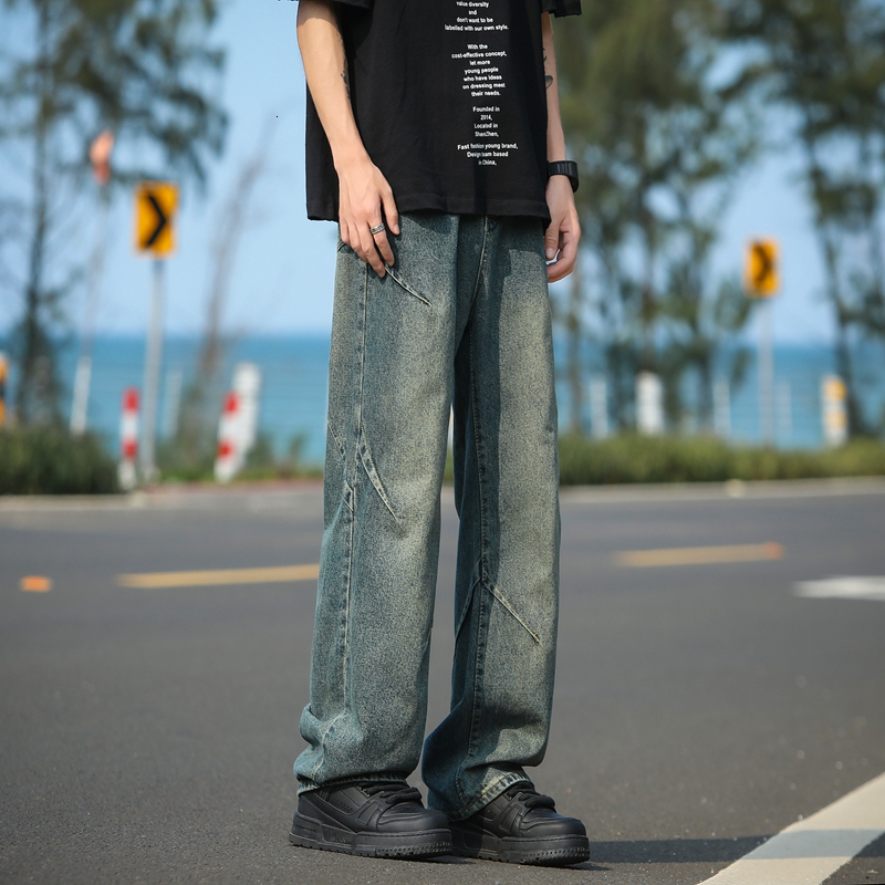 2024Wide jeans, loose fitting straight leg new American high street men's pants, autumn and winter workwear pants