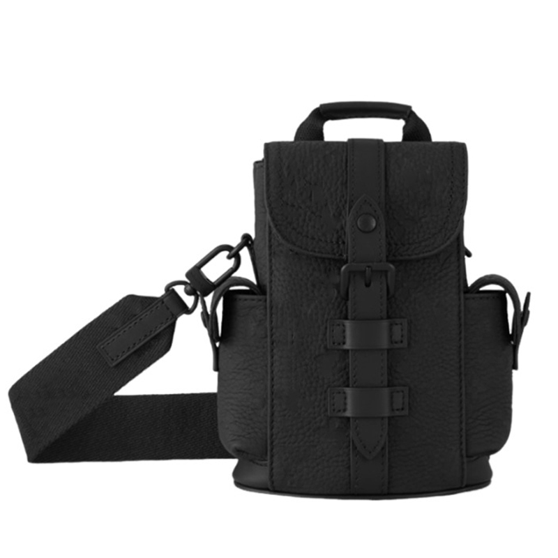 Designer Black Leather Mini Double Shoulders Bag