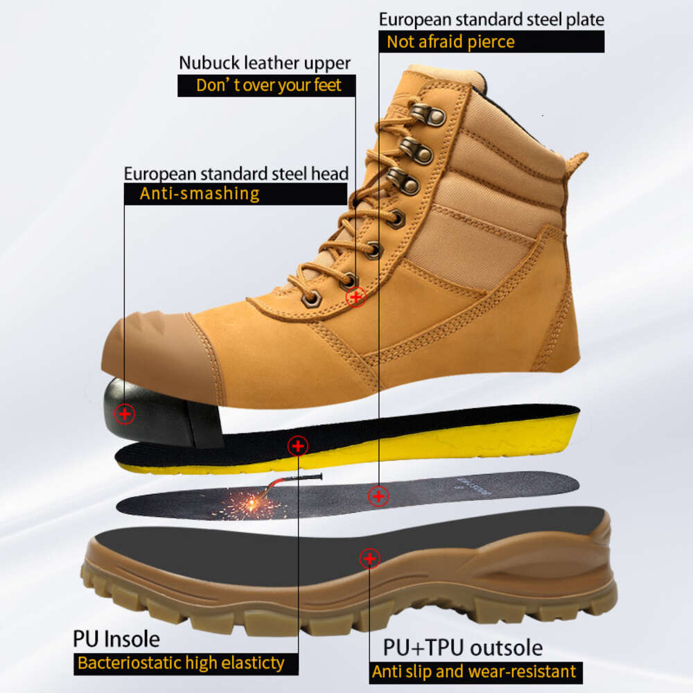 Genuine Leather Protective Men Puncture-Proof Work Boots Safety Steel Toe Shoes Indestructible