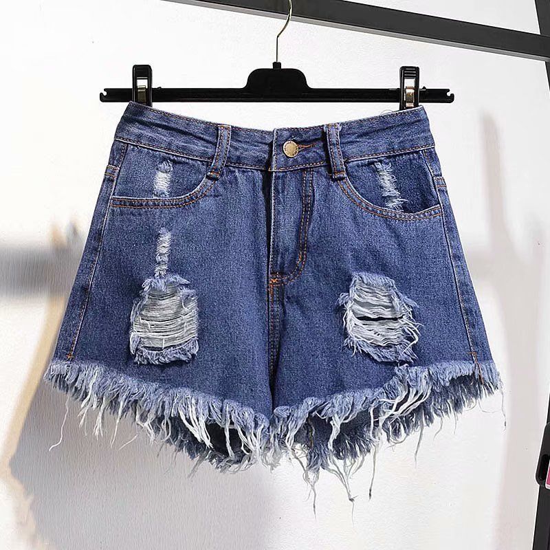 Quality Summer Plus Size Wide Leg For Women White Blue Black Gray Broken Hole High Elastic Women's Denim Shorts