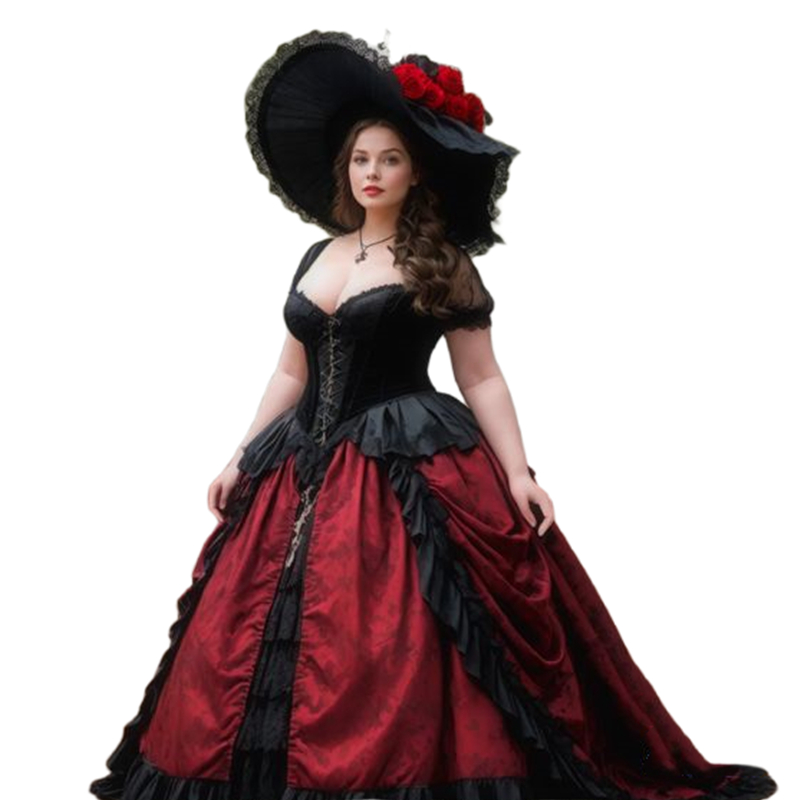 Medieval Princess Wedding Dresses Off Shoulder Short Sleeves Plus Size Bridal Gowns Black And Dark Red Long Gothic Wedding Dress 2024 Cosplay Vestido 