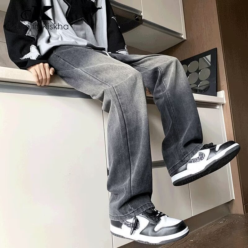 American high street jeans spring new style loose gradient straight leg trendy brand men's casual pants