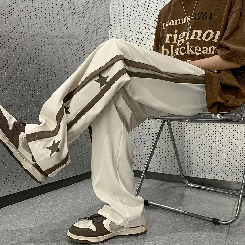 Y2K Star Sweatpants Men Black Sports Pants Wide Leg Trousers Male Japanese Streetwear Hip Hop Graphic Loose Casual 240717