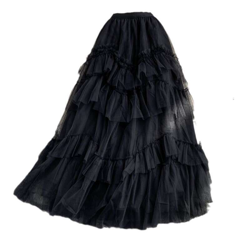 High Waisted Mid Knee Length Skirt for Womens Versatile Patchwork Cake Mesh Elastic Waist Pleated Skirt, Summer Novelty Round Neck Dress Pregnant Wome