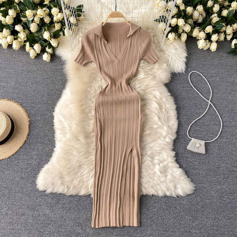 Ins Heart Machine Split Knee Over Skirt Sexy Show Waist and Hip Stretch Knitted New Summer Dress Novelty Self-cultivation Loose Sexy Short Silk Dress