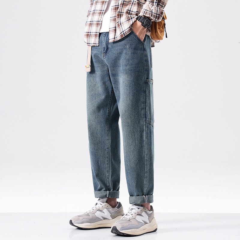 Jeans men 2024 new summer straight tube loose American elastic casual long pants