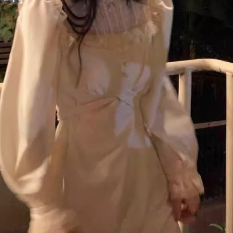 Dresses Women Mesh Teenagers Ins Tunic Fit Midcalf Korean Style Graceful High Street Slim Party Autumn Basic Harajuku Slouchy 240712