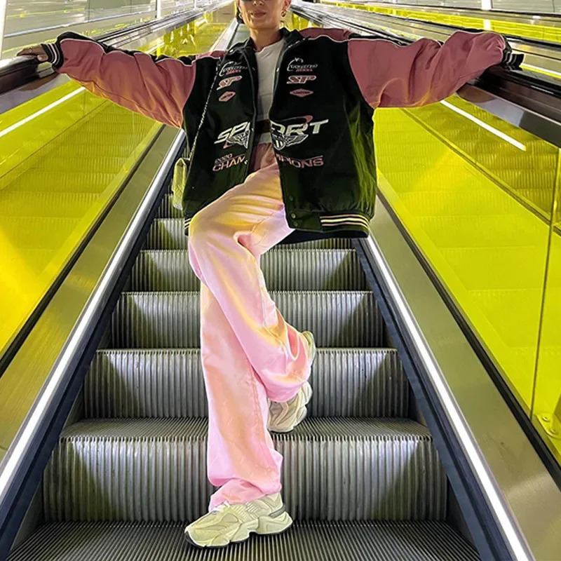 Harajuku Racing Jacket Man Women Oversized Y2k Vintage Printed Pattern Motorcycle Jackets High Street Patchwork Bomber Outwear 240716