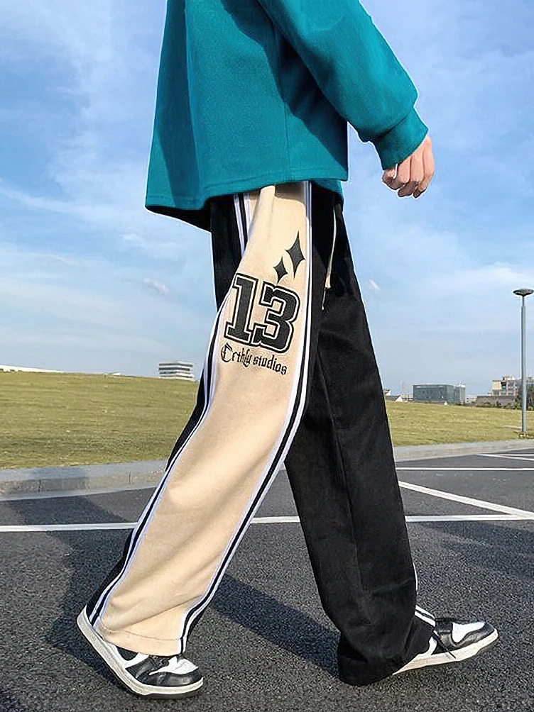 Y2k Preppy Casual Sport Sweatpants Men Streetwear Hip Hop Stripe Straight Long Trousers Oversize Wide Leg Pants 240717