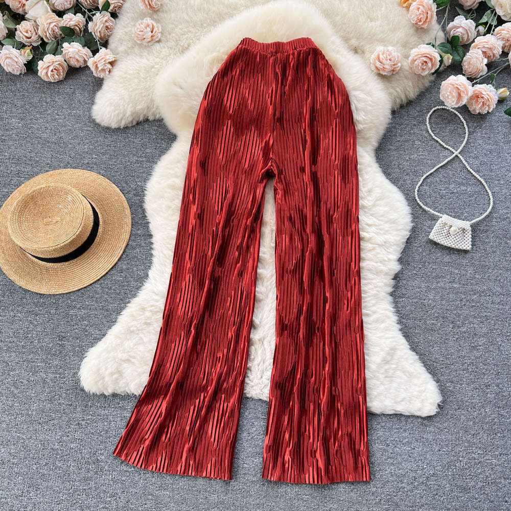 Spring Summer Haute Couture Striped Jacquard Design Feels Pleated Draped, Wide Leg with Loose Hem and Casual Long Pants Jeans for Pregnant Women