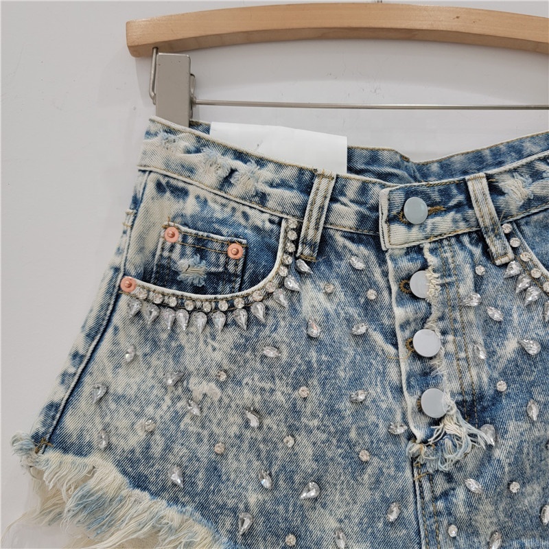 Rhinestone Tassel High Waisted Denim Shorts