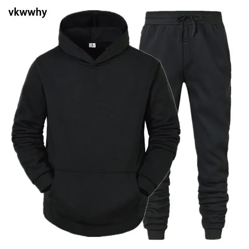 Mens Hoodie Pants 2 Piece Suit Winter Jogging Tracksuit Woman Oversized Sets Fleece Sweatshirt Pullover Clothing Blue 240715
