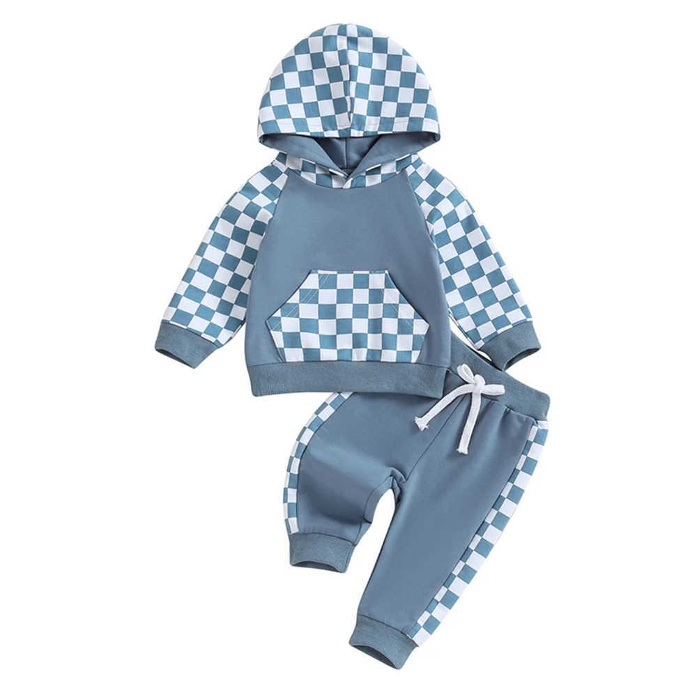Clothing Sets Toddler Kid Baby Boys Fall Outfits Checkerboard Print Hooded Long Sleeve Hoodies Sweatshirts and Long Pants 2Pcs Clothes Set 2JIA