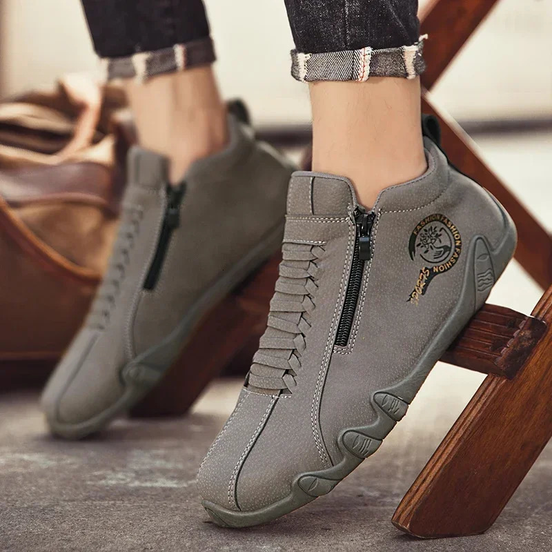 Autumn Mens Casual Shoes Fashion Side Zipper Flat High Top Sneakers for Men Outdoor Male Running Shoes Ankle Boots 240718