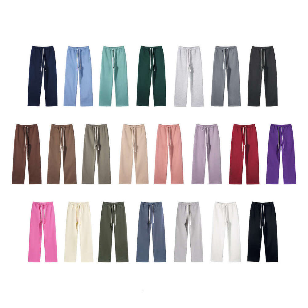2024 Autumn/winter New Product 350g Thick Straight Tube Plush Solid Color Men's Loose Sports Casual Pants for Men Plaid Trousers Sport Jeans for 