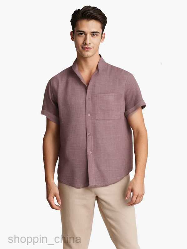 Mens Casual Shirts Summer New Men's Short sleeved Solid Cotton Linen Men's Shirt tops